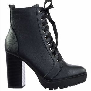 Black Combat Lace Up Platform Lug Sole Bootie Boot